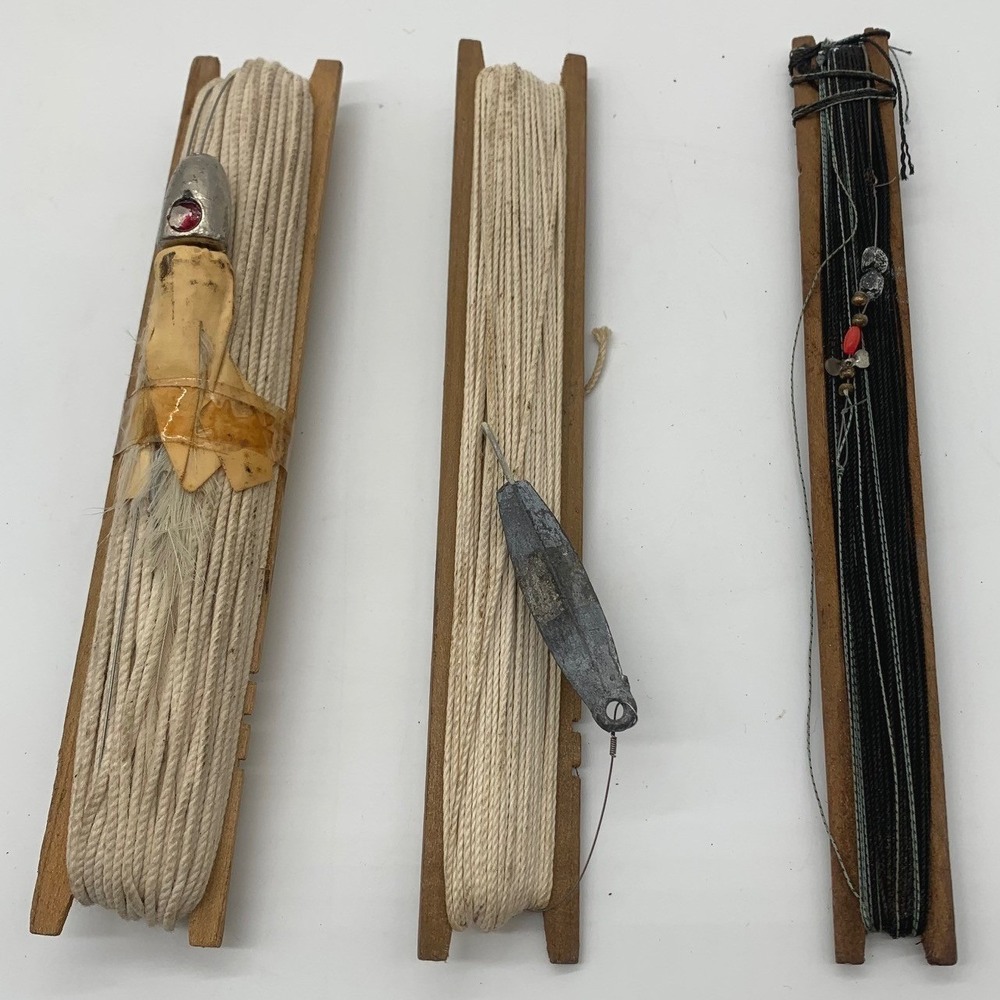 Vintage Wooden Handline Fishing‎ Winders Lot 3 Squid Lure Lead Sinker Spooler